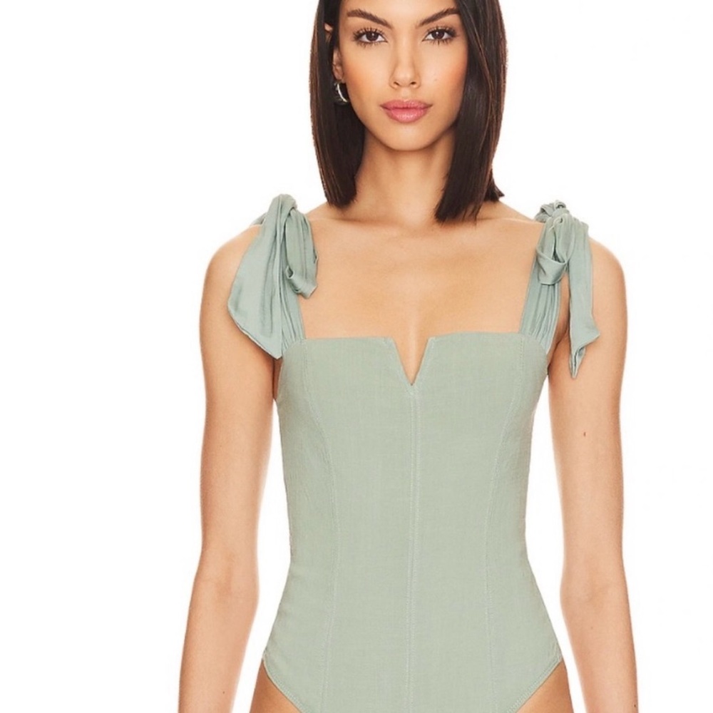 Free People Olive Tie Strap Bodysuit